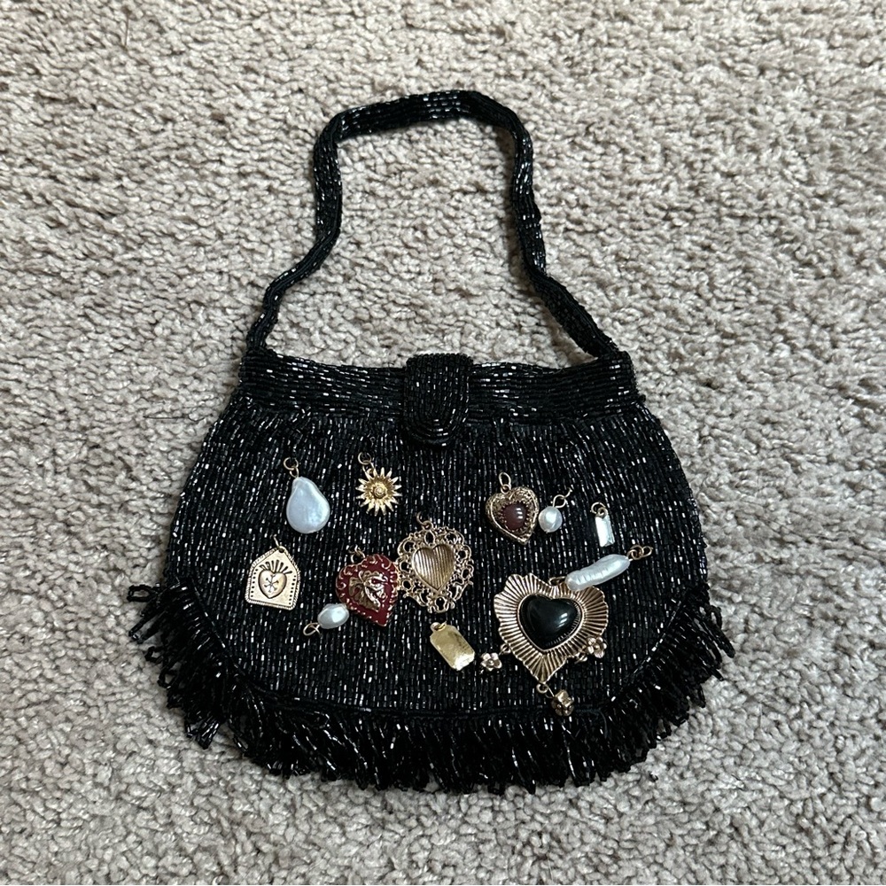 Vintage Beaded Women's Bag with Charms